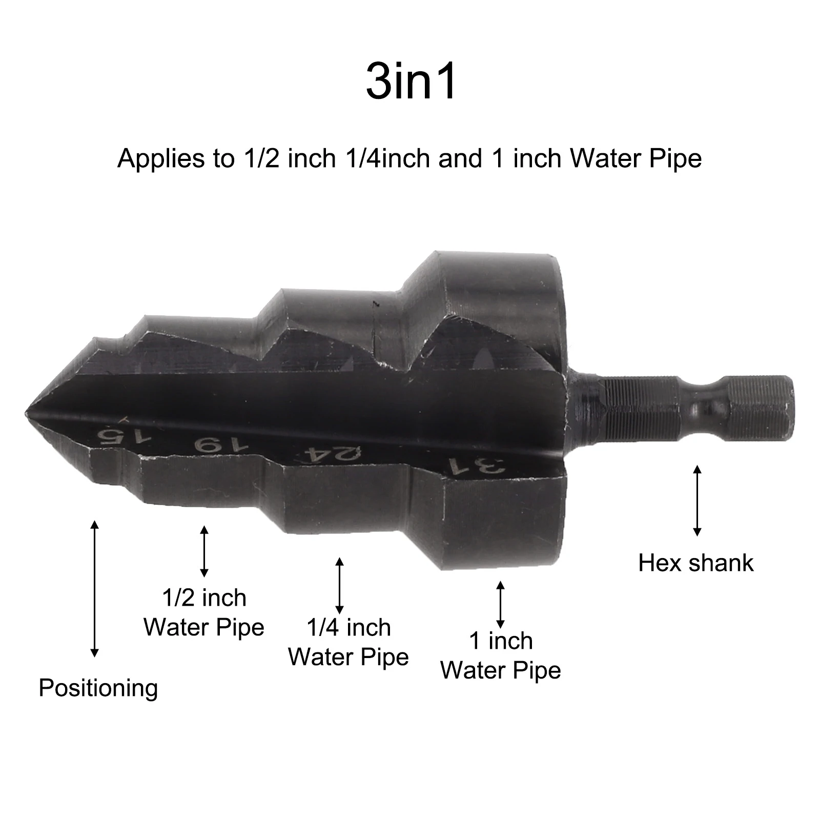 1 In 3 Hex Shank PPR Drill Bit Stepped Drill Bit Hexagon Shank-= Water -=Pipe -=Connection Tool 15-31mm Drill Punch Plumber