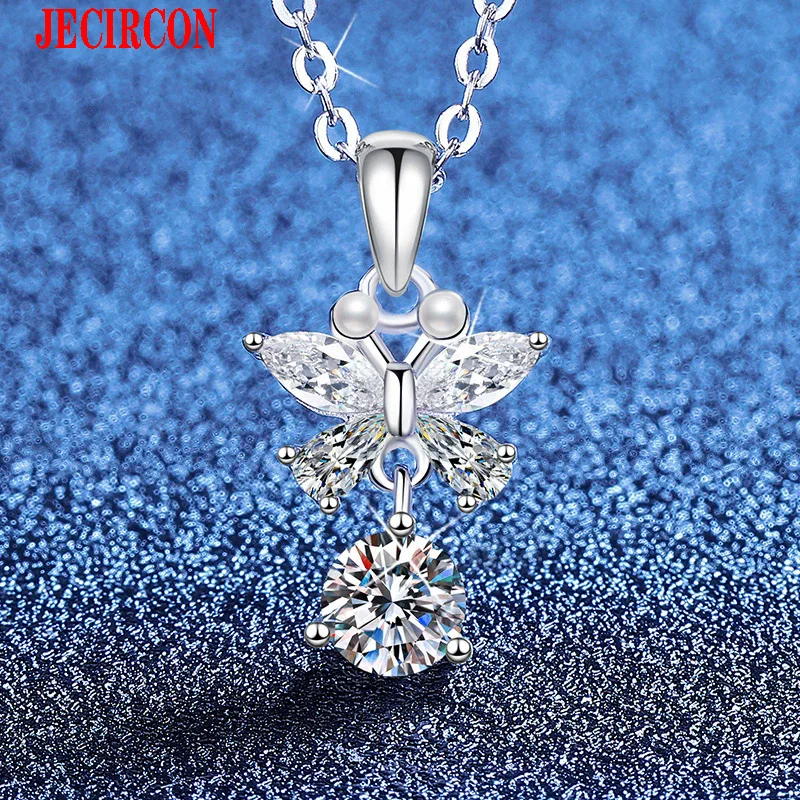 

JECIRCON S925 Sterling Silver Butterfly Wings Necklace, 0.5CT Moissanite Brilliant Round Drop, Trendy Women’s Jewelry Shop Now