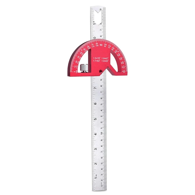 Red Protractor Angle Finder Aluminum Angle Ruler-Protractor For Woodworking, Angle Measuring Tool With 0-180 Degrees