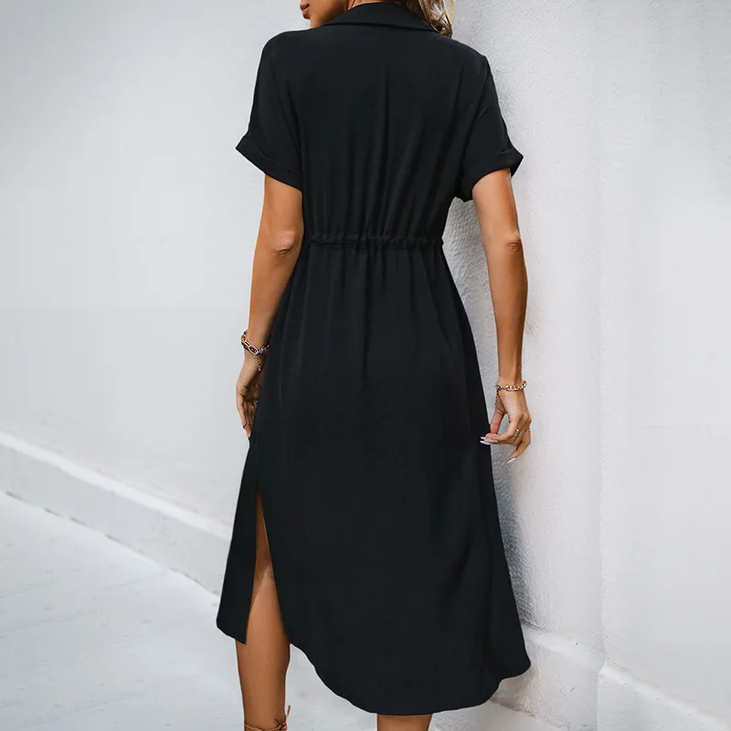 Neues europäisches und amerikanisches Revershemdkleid im Sommer-Büro-Stil