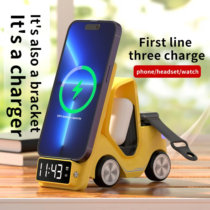 5 in1 Multi Alarm Clock Wireless Charger For Iphone 15 14 13 12 Pro Max Night Light Charging Station For Apple Watch Airpods Pro