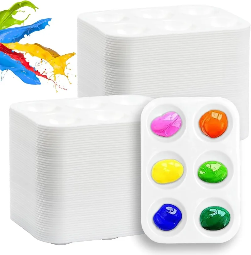 100 個ペイントトレイパレットプラスチックペイントパレット子供や学生のための水彩パレット絵画トレイ絵画パーティー用