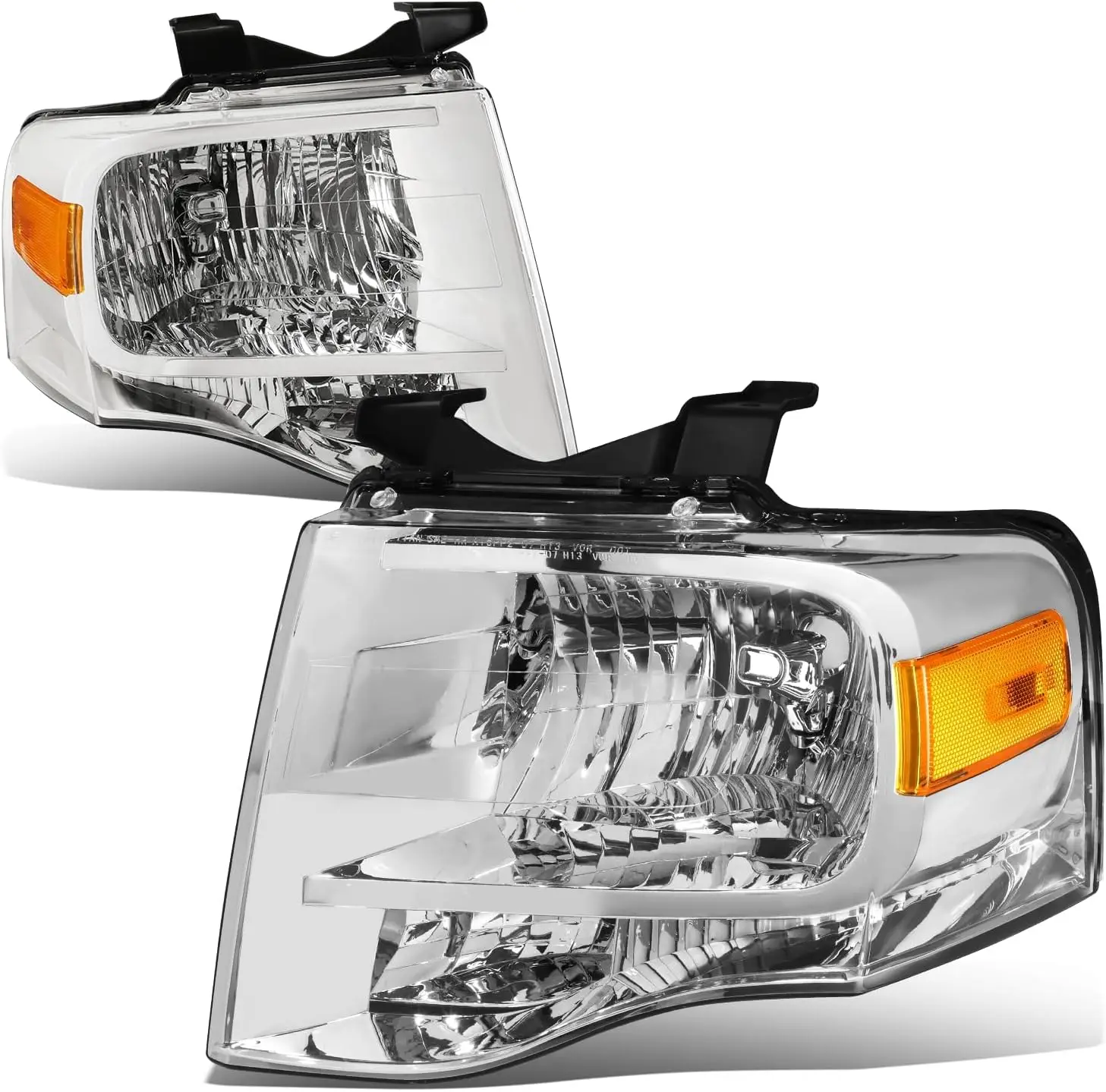 Chrome Housing Clear Corner Headlights Assembly Compatible with 2007 2008 2009 2010 2011 2012 2013 2014 Expedition, Driver and P