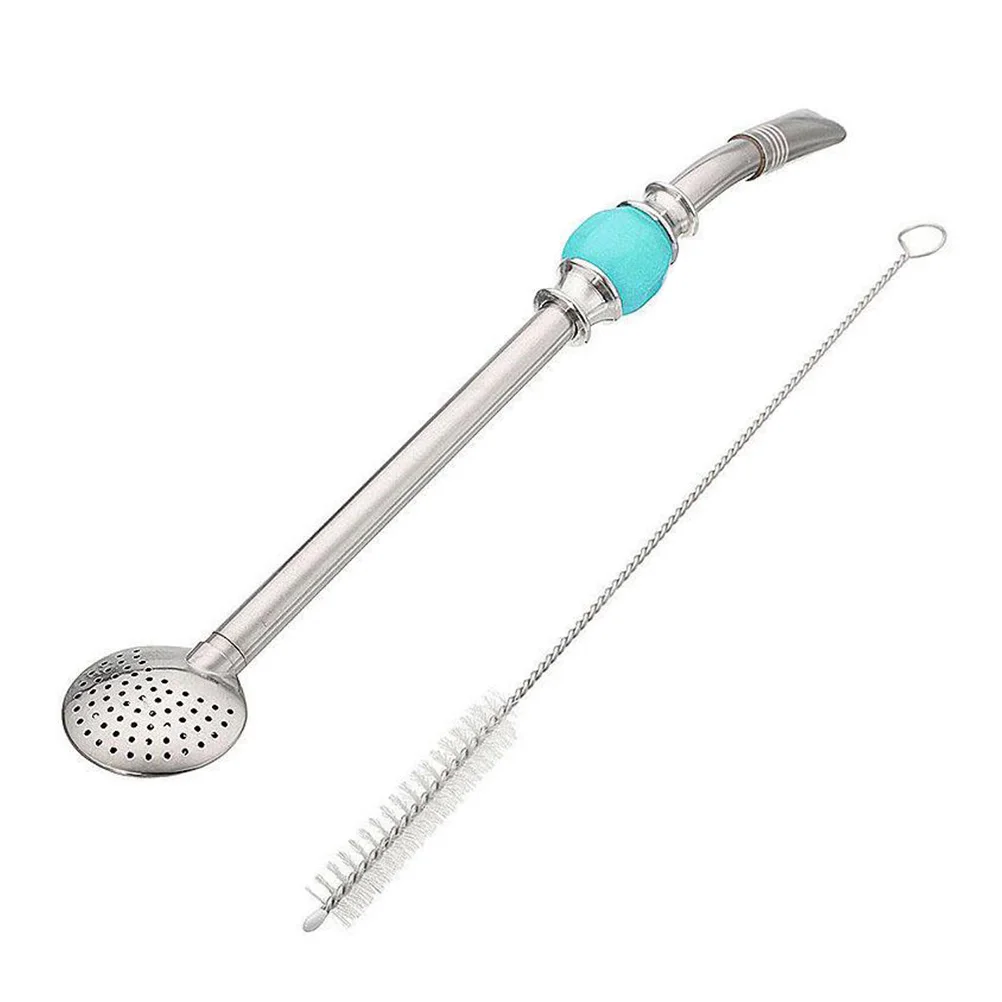 

2 pcs Stainless Bombilla Straw Set Stainless Steel Filter Blue Reusable Drinking Straw Tea Kitchen Bar