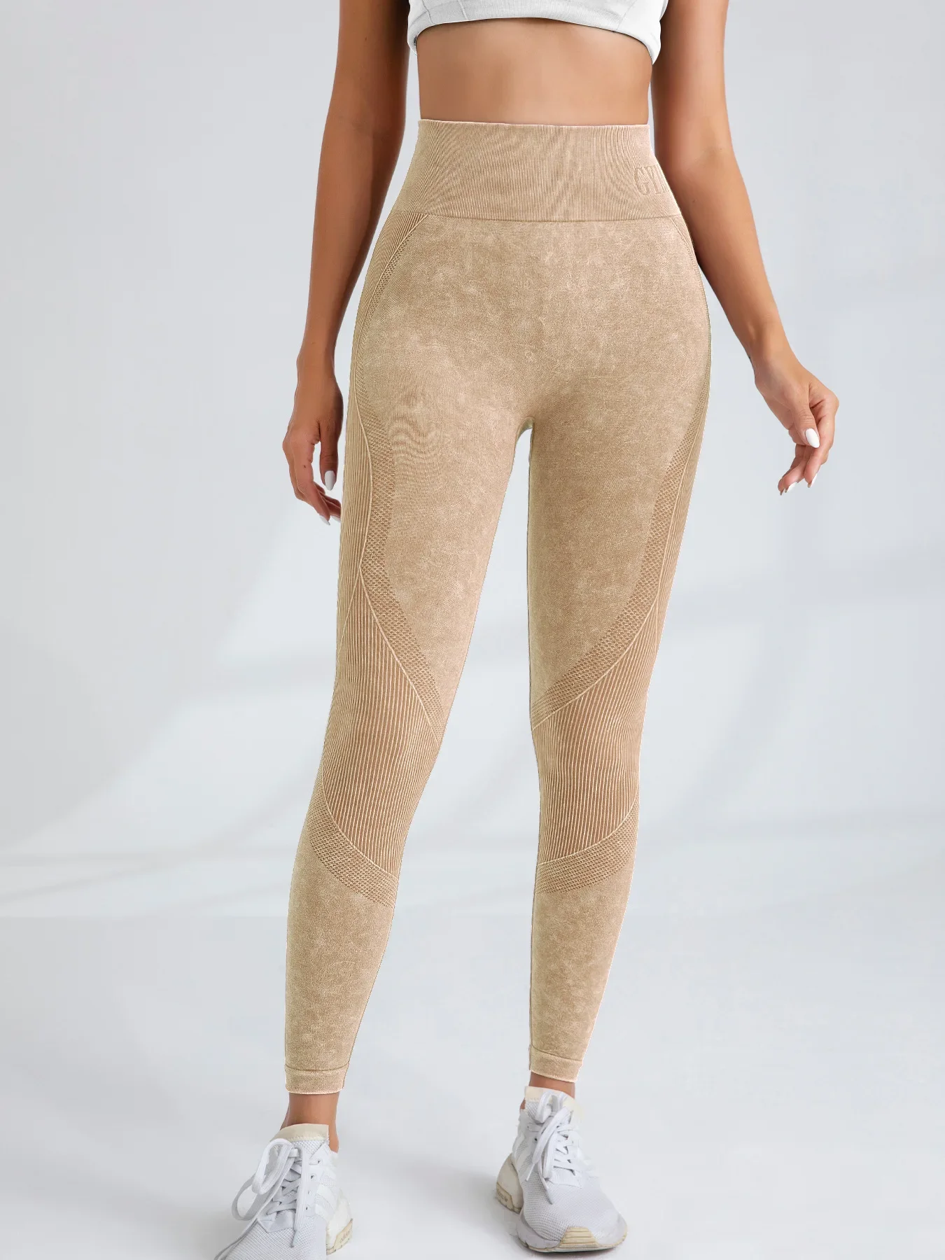Damen High-Waist Nahtlose Yoga-Hose mit Buchstabenmuster, Sandgewaschen, Po-Lifting, Eng anliegende Taille, für Sport und Outdoor, Modische Leggings – Detail 26