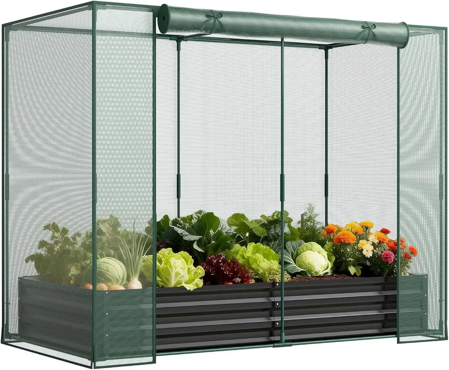 Black Galvanized Raised Garden Bed Outdoor Metal Planter Box Plant Crop Cage Protection Netting For Vegetables Flowers Herbs Gar