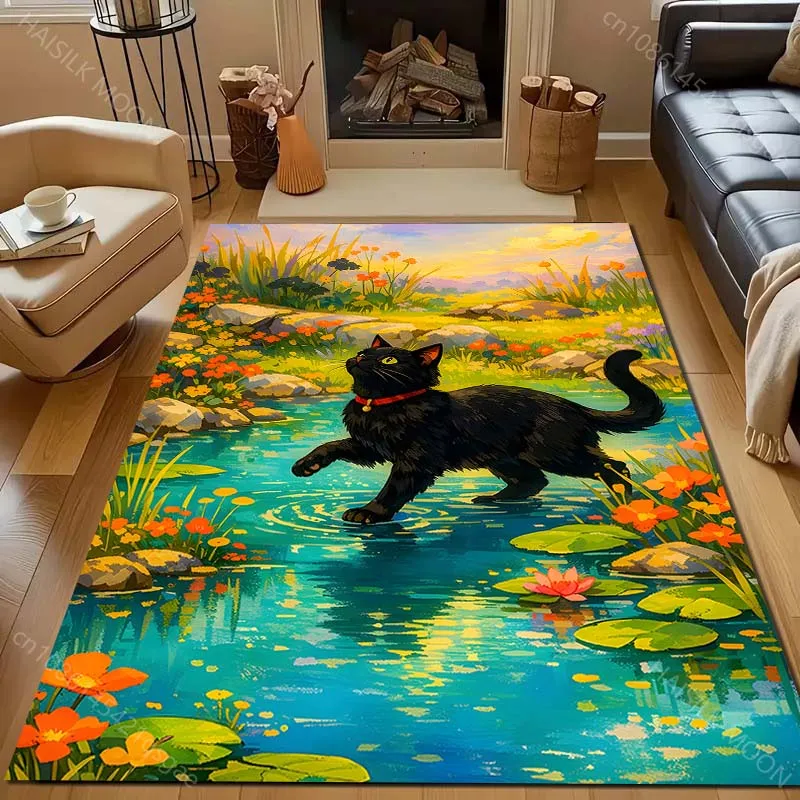 1PC Black cat walking in stream Pattern Rug Carpets for Bedroom Living Room Sofa Mat Creative Door Mat Cloakroom Home Decor