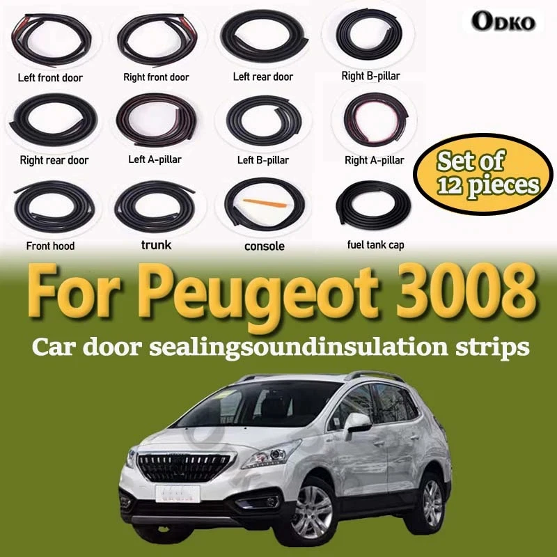 Car Door Seal Strip Rubber Noise Insulation Dustproof Seal Strip Not easy to Fall off For Peugeot 3008 Car Accessories 12Pcs