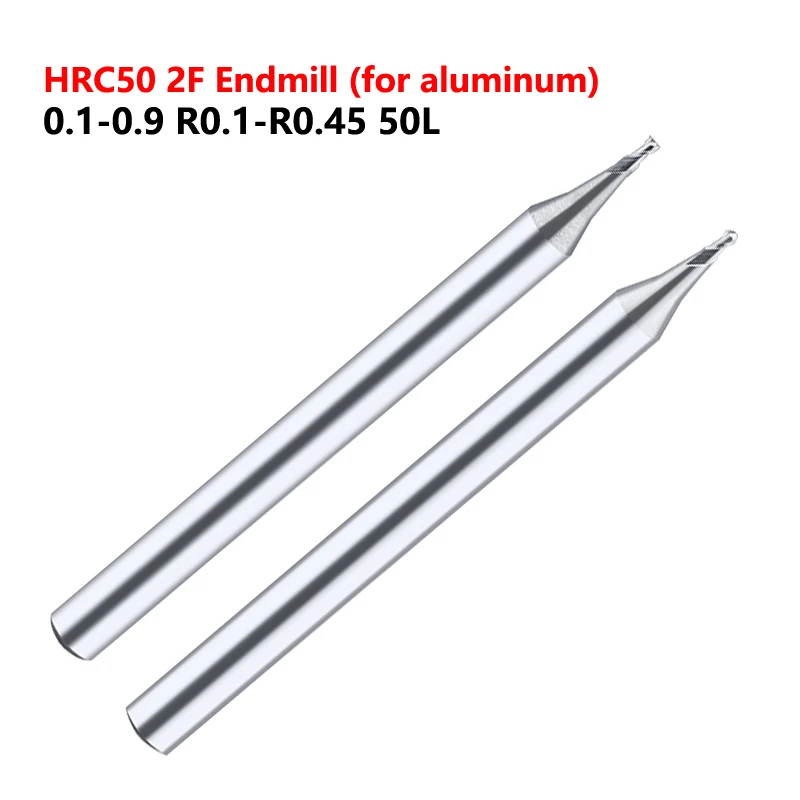 

OYYU Вольфрамовая сталь HRC50 2-зубые твердосплавные концевые фрезы с микродиаметром для концевых фрез из алюминиевого сплава с ЧПУ 0,1 0,2 R0,1 50L