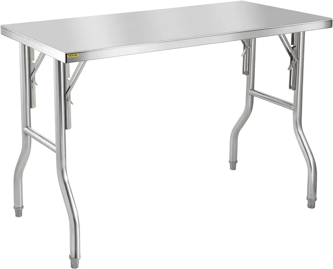 VEVOR Commercial Worktable Workstation 48 x 24 Inch Folding Commercial Prep Table, Heavy-duty Stainless Steel Folding Table