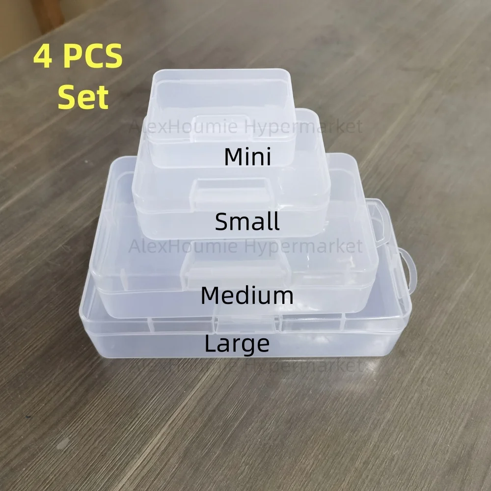 

4 Packs Rectangle Plastic Container Box Clear Storage Organizer with Hinged Lid and Hanging Hole for Small Craft Accessories