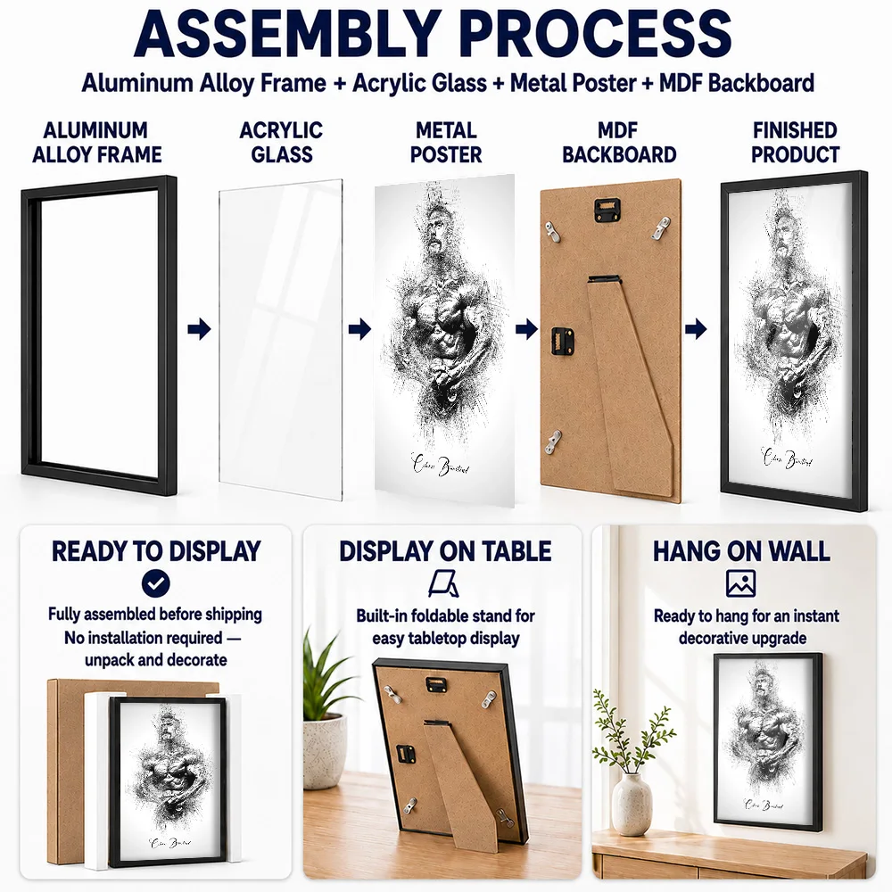 Chris Bumstead Bodybuilding Sketch Framed Aluminum Metal Poster Personalized Photo Dynamic Strength Style Wall Art For Bedroom