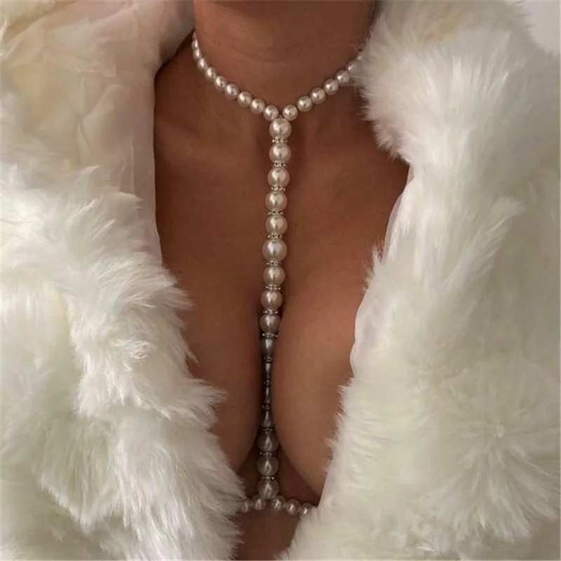 Modische Damen-Handgefertigte Imitationsperlen-Körperkette Verstellbare Choker-Taillenkette Hochzeits-Brautschmuck 2026 – Detail 1