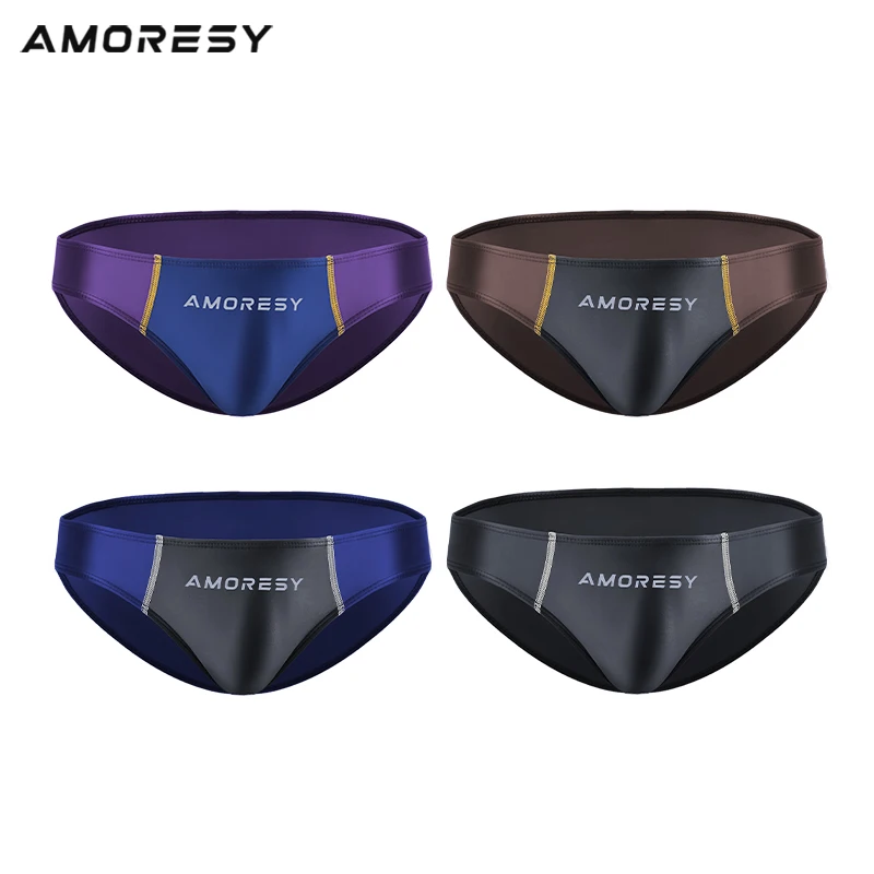 AMORESY Oceanus series low waist glossy breathable sports ice silk color matching briefs