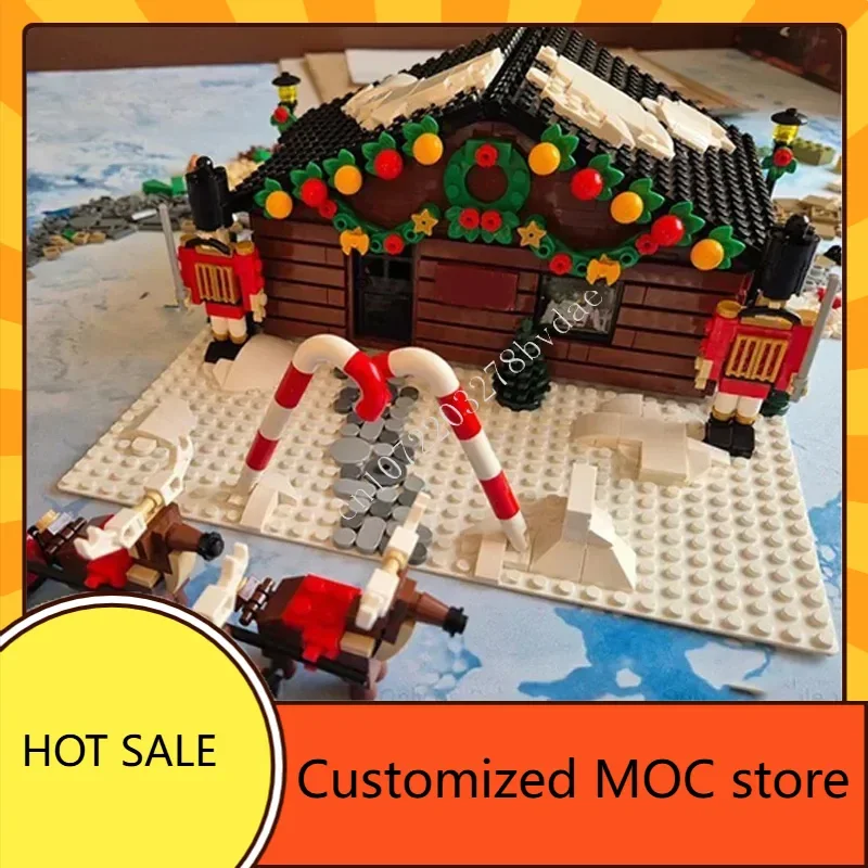 1212 قطعة سانتا جروتو كوخ MOC streetview عيد ميلاد الألغاز الإبداعية العمارة لتقوم بها بنفسك تجميع هدايا عيد الميلاد للأطفال الذين تتراوح أعمارهم بين