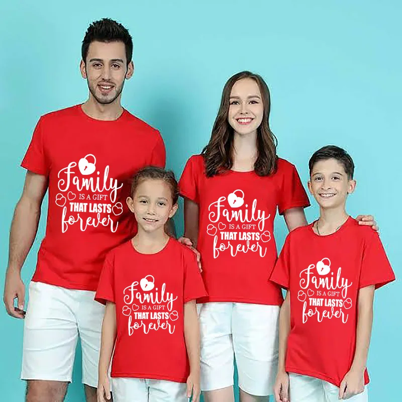 Valentine's Day Family Matching Outfit Family Is A Gift That Lasts Forever Print Mommy Daddy Daughter Son T-shirt Casual Clothes