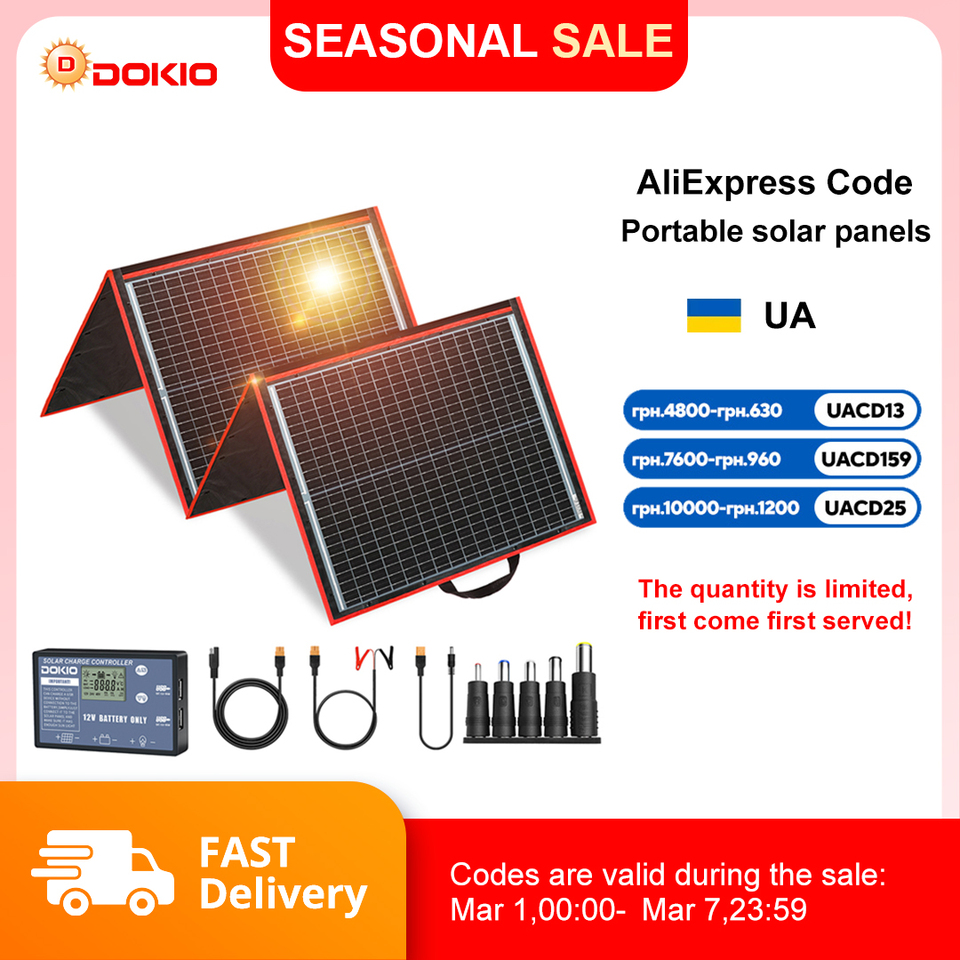  160W(Ships from Ukraine)18V Flexible and Foldable Solar Panel with Kickstand & PWM Controller,Portable Solar Charger for Camping 