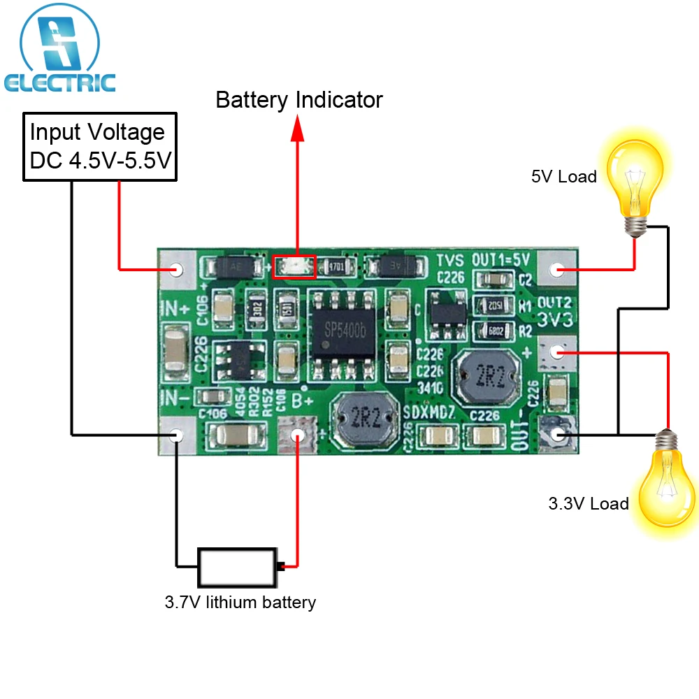 DC-DC UPS Power Supply Module 5V 3.3V Dual Output Voltage Converter Step Down