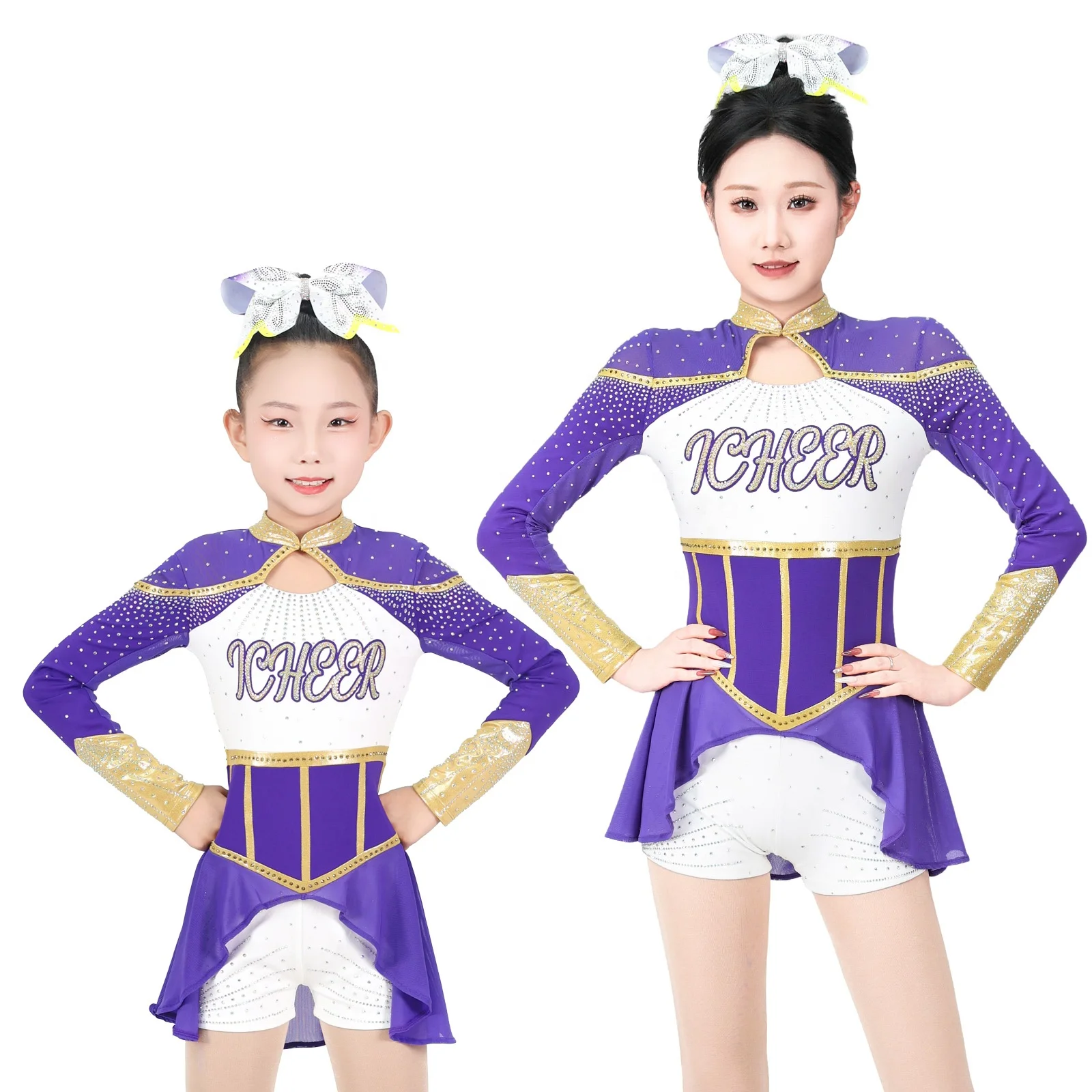 

OEM Two Tone Color Matching Cheer Squad Uniform Low MOQ 10 Sets Custom Cheerleading Uniforms Youth