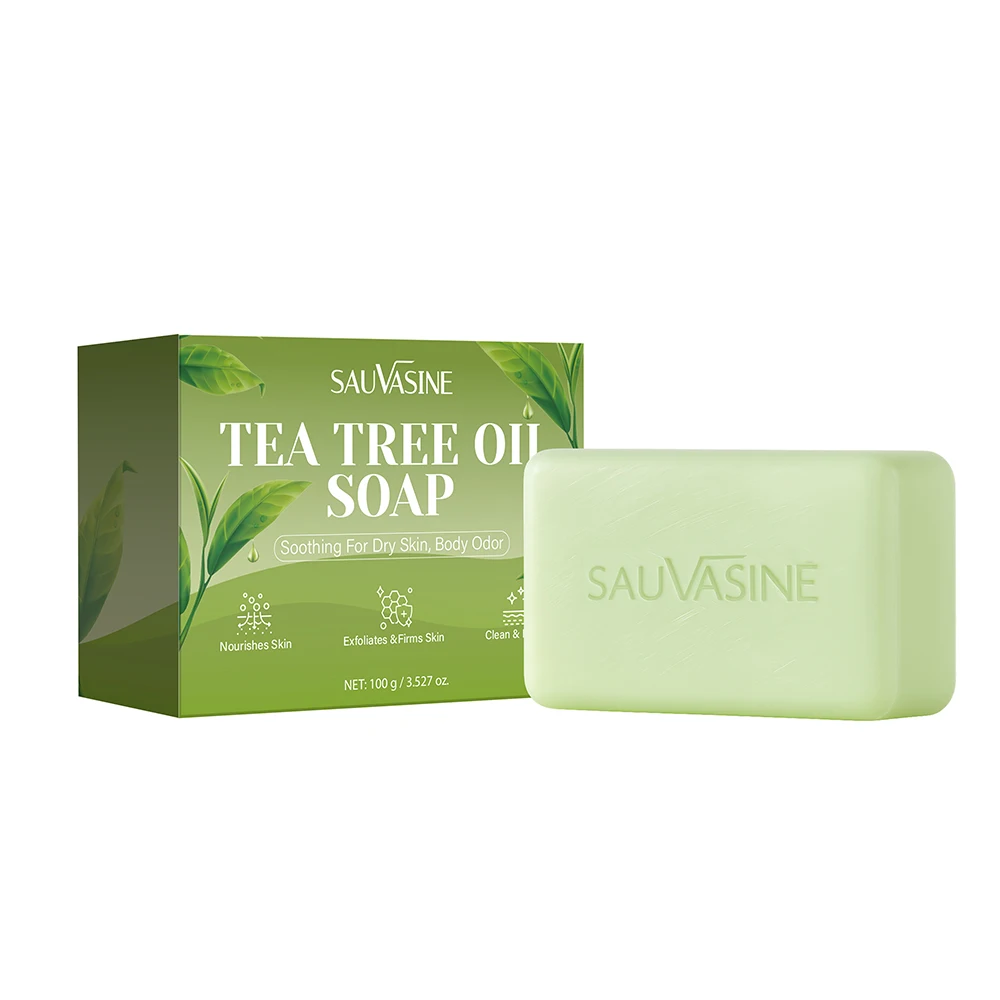 Barre de savon à l'huile d'arbre à thé pour hommes et femmes, nettoyage en profondeur, apaisant pour