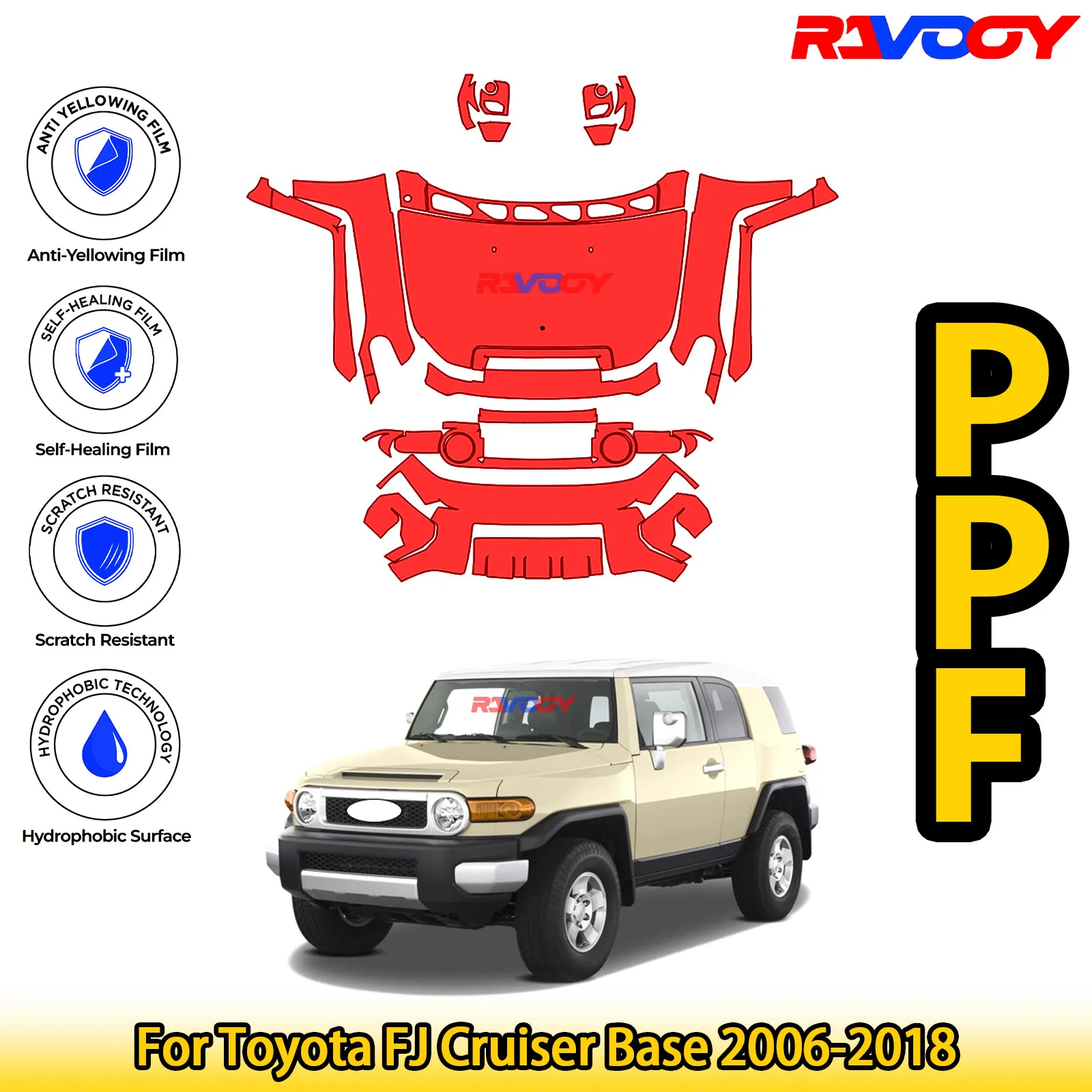 

Для Toyota FJ Cruiser Base 2006-2018 глянцевая матовая черная предварительно вырезанная передняя защитная пленка PPF Kit