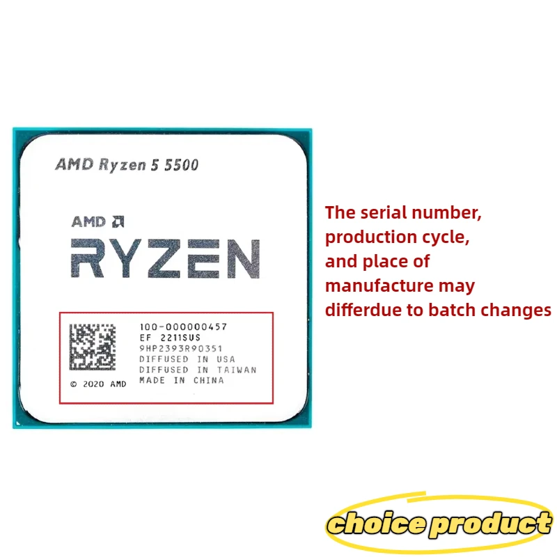 AMD Ryzen 5 5500 R5 5500 3.6GHz 6-Core 12-Thread CPU Processor 7NM L3=16M 100-000000457 Socket AM4 No Fan