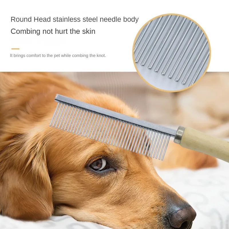 Pet Dematting Comb Stainless Steel Pet Hair Remover Cat Hair Comb Grooming Wooden Handle Cat Dog Comb Smooth Hair Kitten Brush