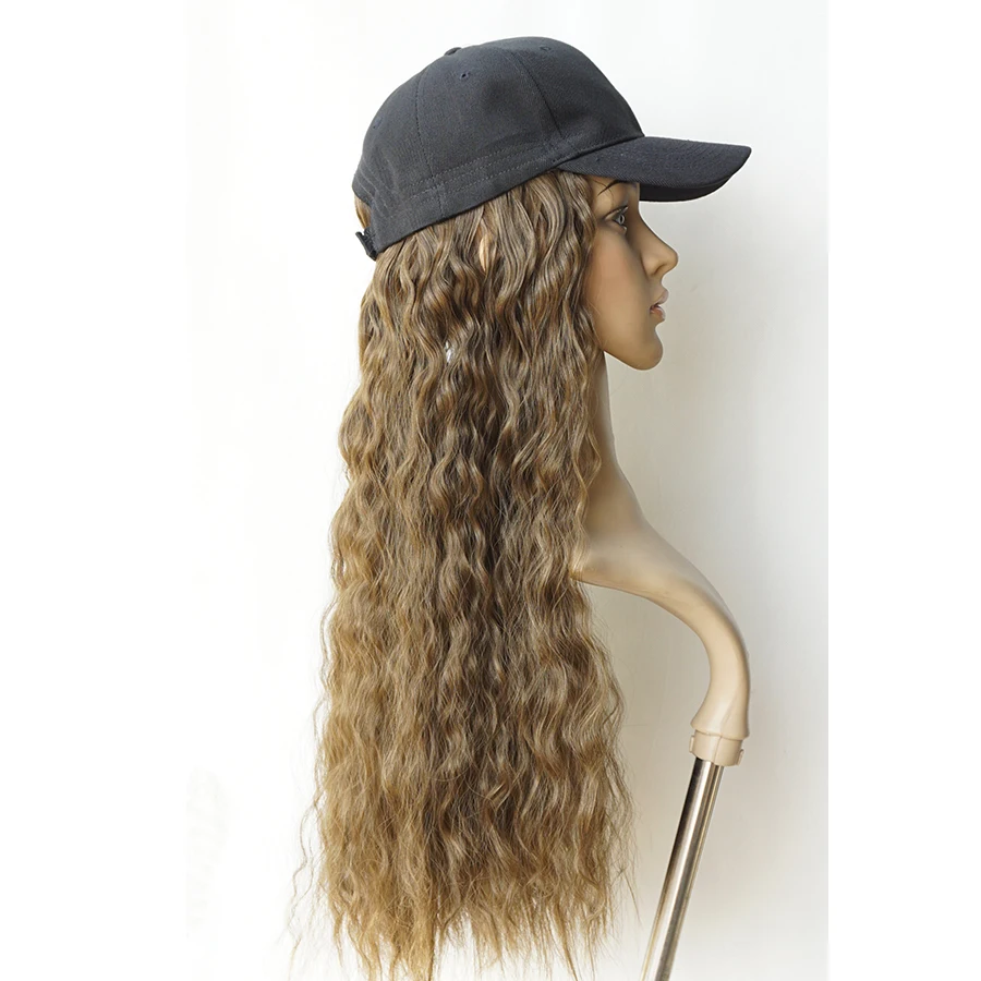 Hat with Hair,Baseball Cap wig,Bronze Blonde Long Wool  Curly Hat Wig for Women,55cm 22 inches