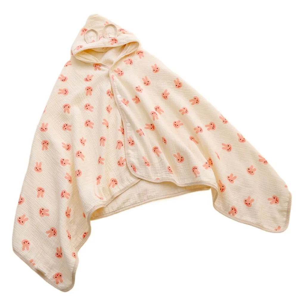 

Младенческое полотенце с принтом медведя, однослойное полотенце с капюшоном, мягкая текстура, марлевый плащ из чистого хлопка, дышащий материал