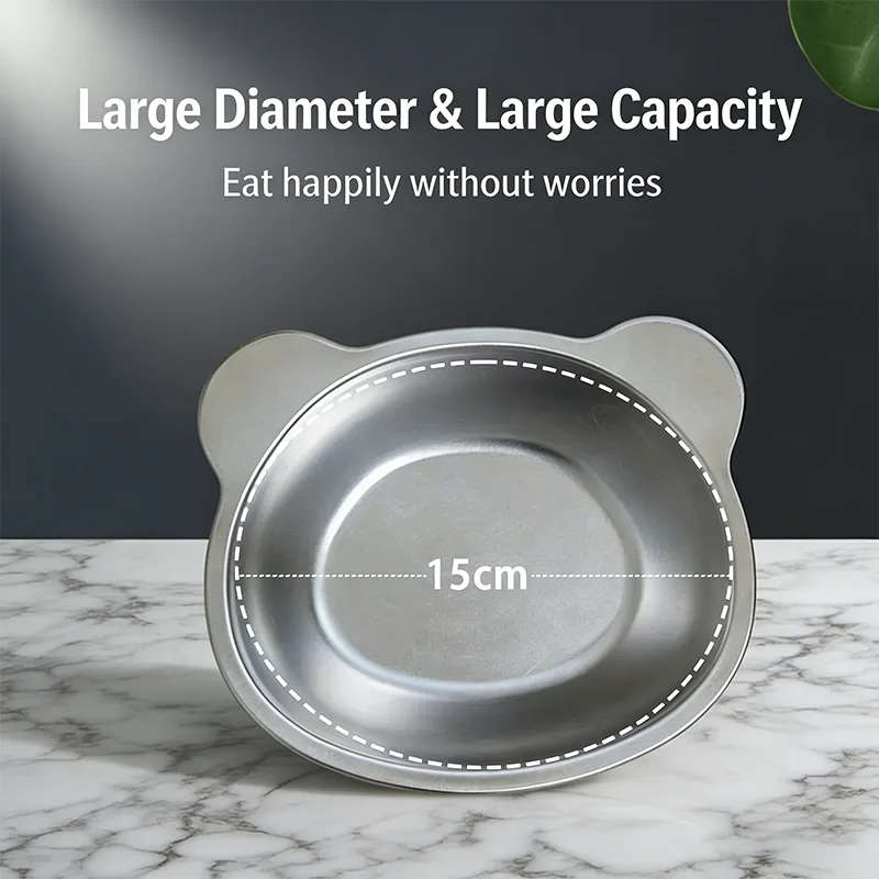 Food Bowl 304 Stainless Steel Shatter-resistant Elevated 15° Pet Supplies For Puppy Cat Raised Cat Bowls Tilted Neck Guard Cat