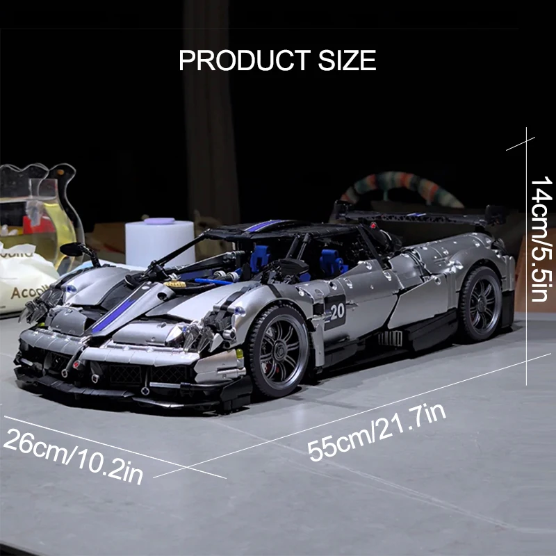 メタリックシルバートラックバージョンハイパーカーテクニカルMOC 1:8クール車両モデルビルディングレンガ組み立てDIYおもちゃクリスマスギフト子供