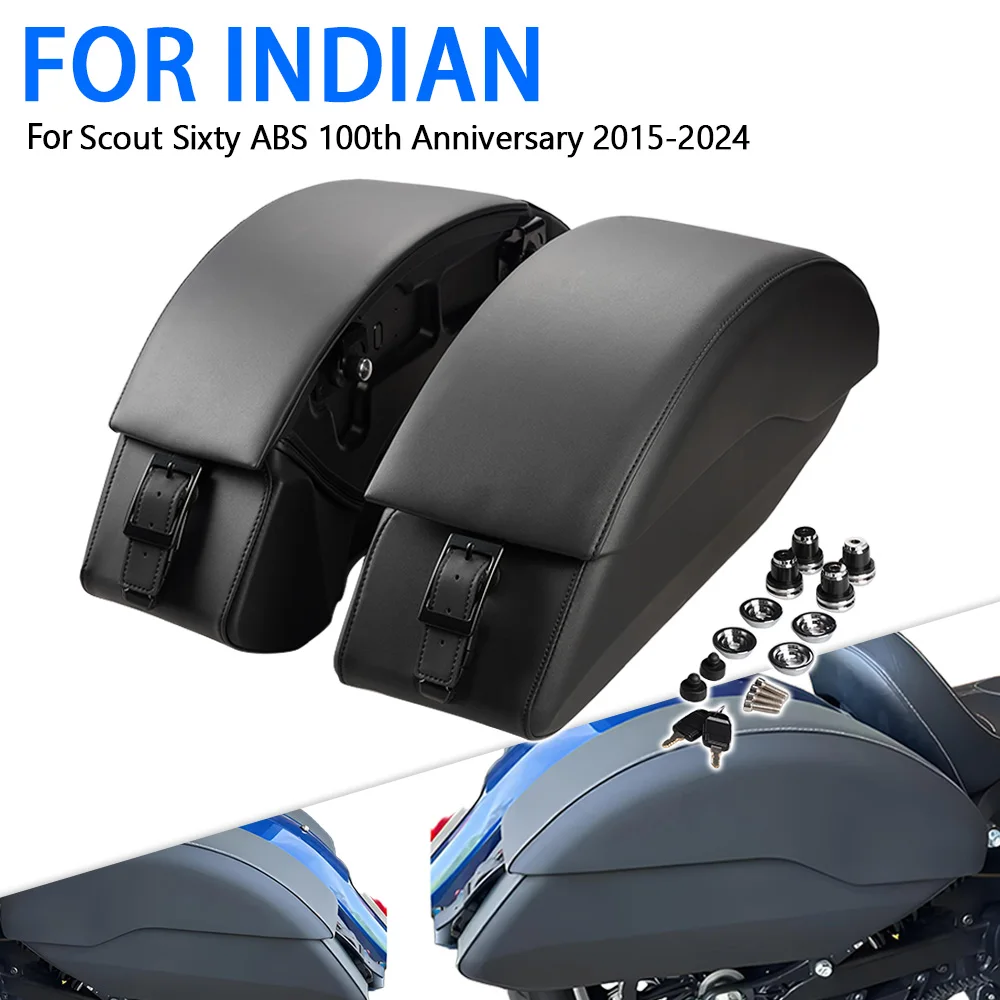 For Indian Scout Sixty ABS 100th Anniversary 2015 - 2024 Quick Release ‎Semi Rigid Saddlebags Side Box And Mounting Spools Kit