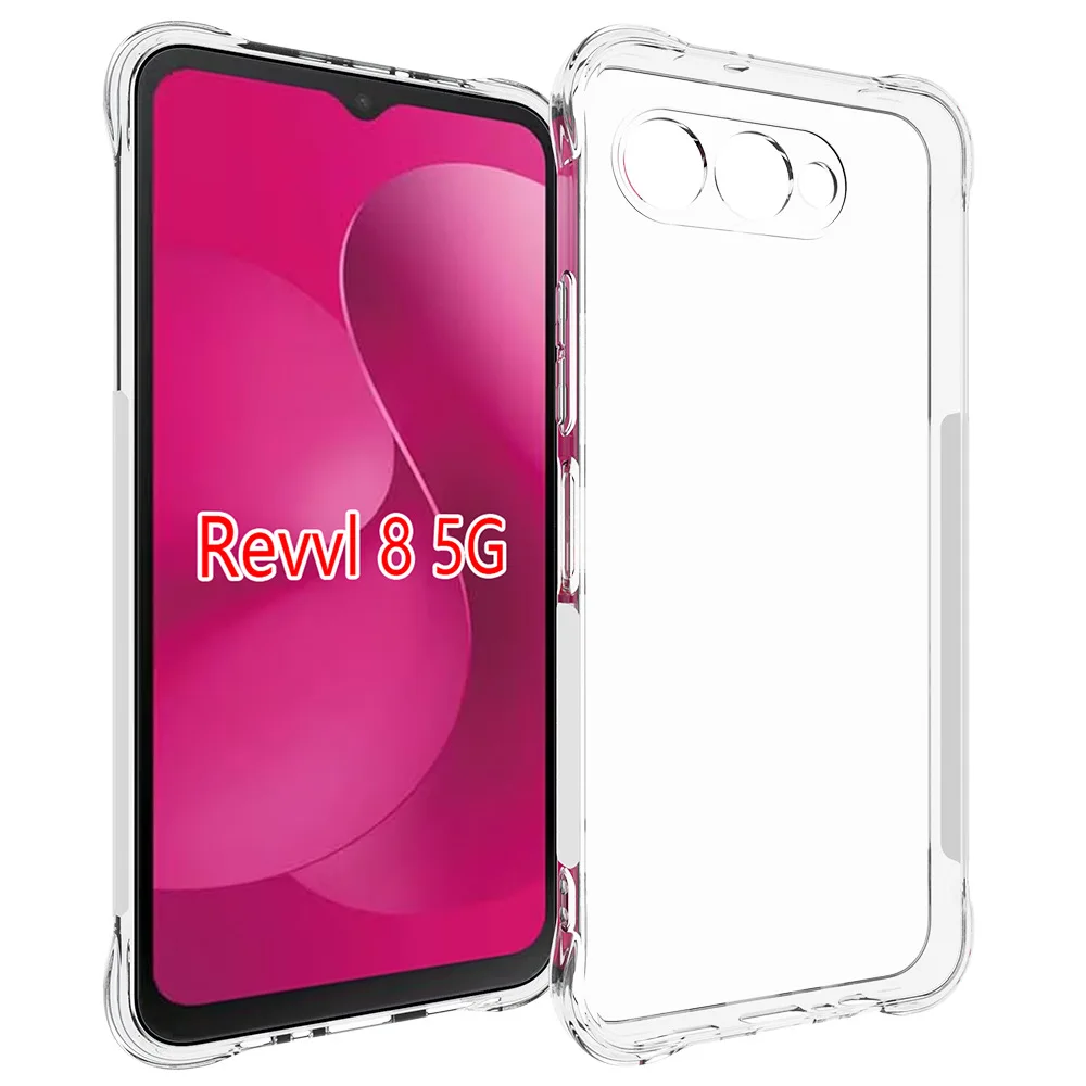 ل T-Mobile REVVL 8 5G 2025 وسادة هوائية وسادة هوائية واضحة سيليكون بولي TPU لينة الغطاء الخلفي جراب هاتف ل T-Mobile Revvl 8 Revvl8