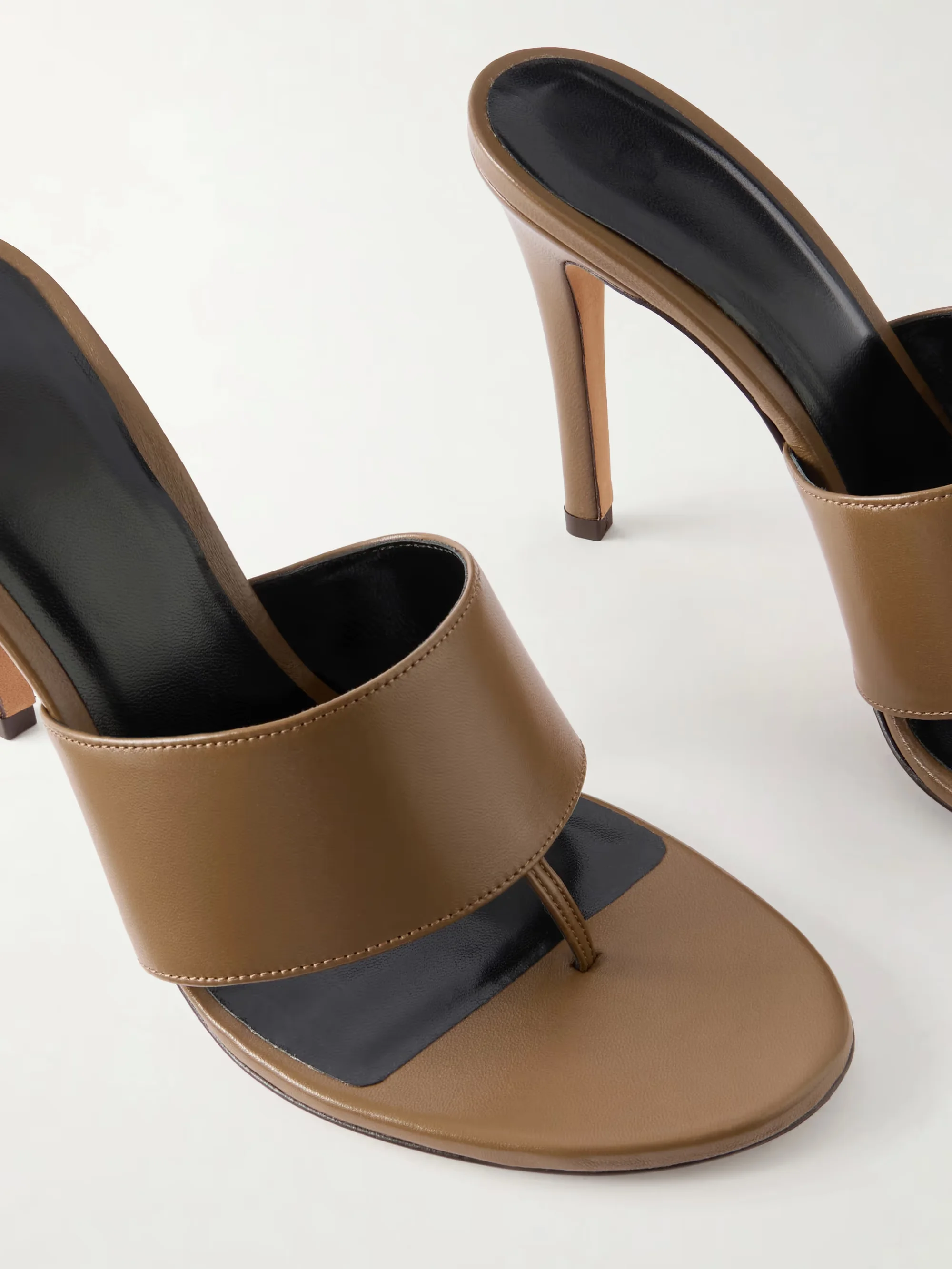 Black leather thong sandals for women summer new in Khaki high heels luxury designer causal dress sexy soft slippers on offer view 5