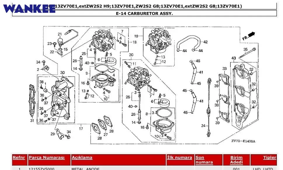 16100-ZW2-F05ZA Carburetor Repair Kit For Honda Outboard 4T BF25 30HP Engine Complete Kit