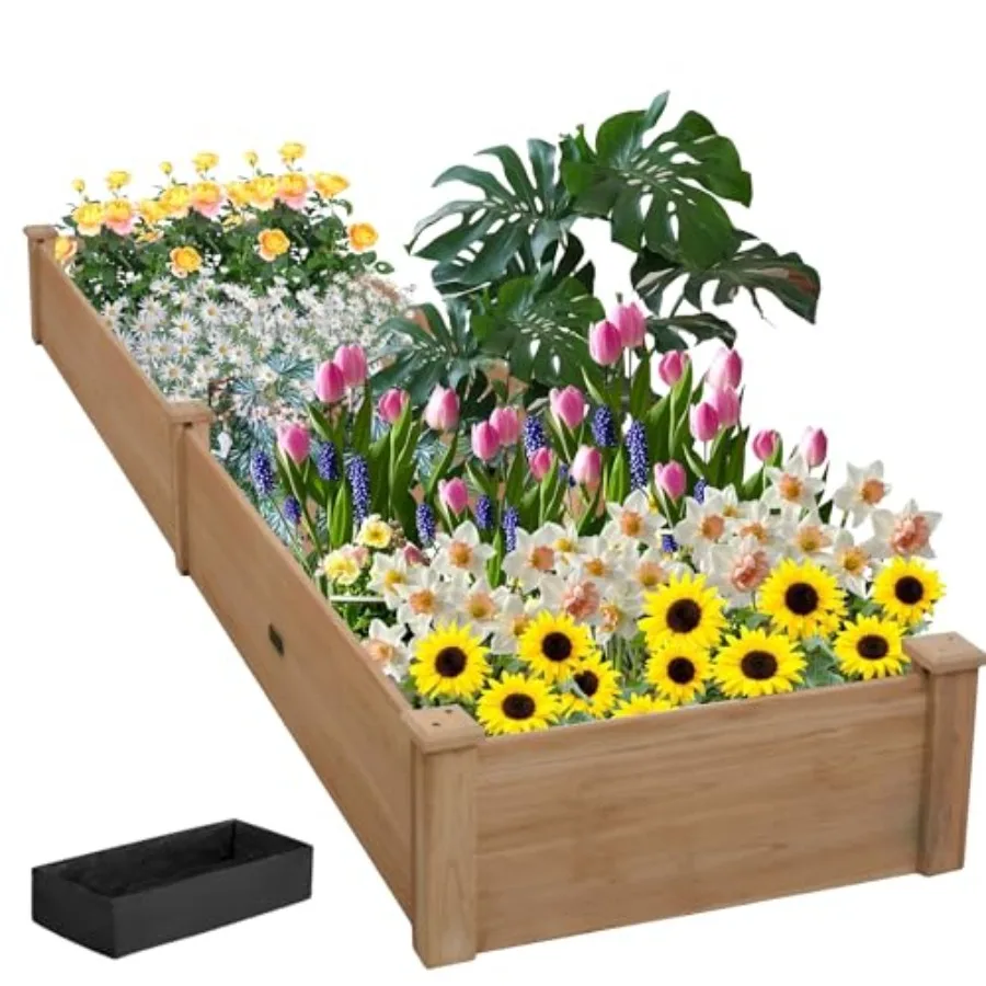 

8x2ft Outdoor Wooden Raised Garden BedElevated Planting Planter Box for Vegetables/Garden/Lawn/Patio Acorn Brown 96 x 24 x 9in