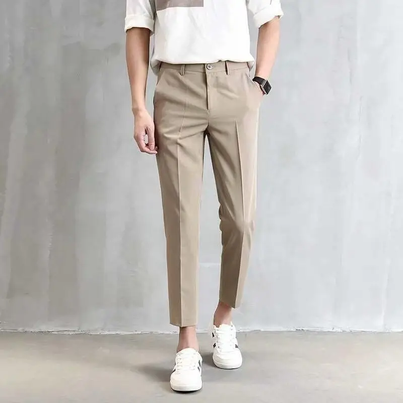 

2023 New Spring and Autumn Fashion Style Men's Simple High Waist Slim Fit Casual Business Hanging Straight Tube Cigarette Pants