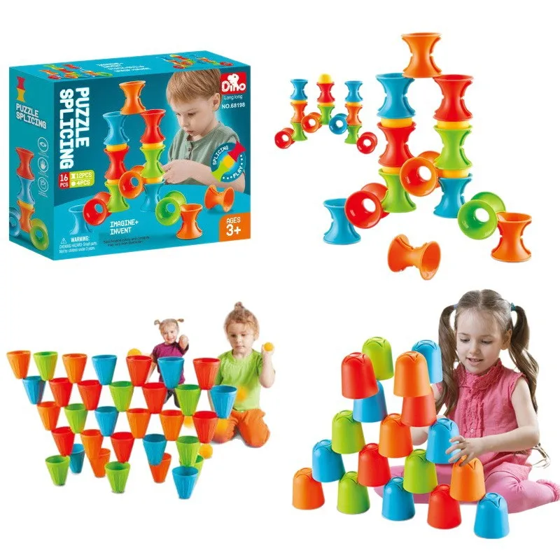 Puzzle Building Blocks 3-in-1 Throwing Speed Stacking Cup Toy Kindergarten Interactive Building Blocks Early Education Toy