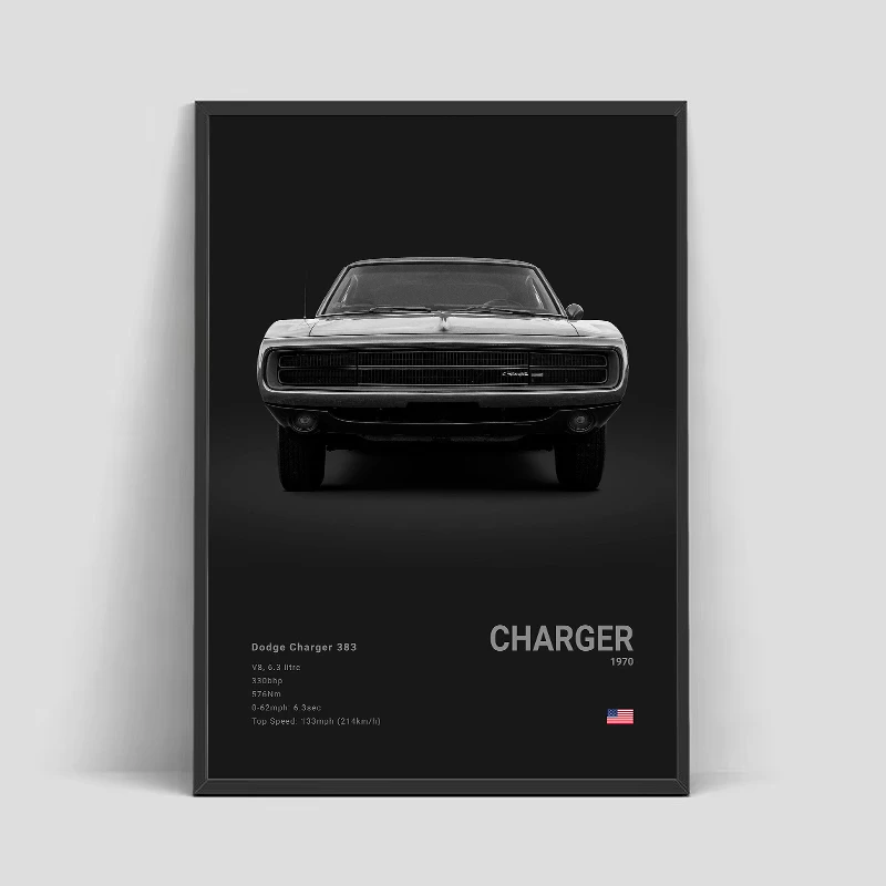 Black White Back Muscle Sports Car Poster and Prints CHARGER DEMON Luxury Car Canvas Painting Wall Art Pictures Room Office