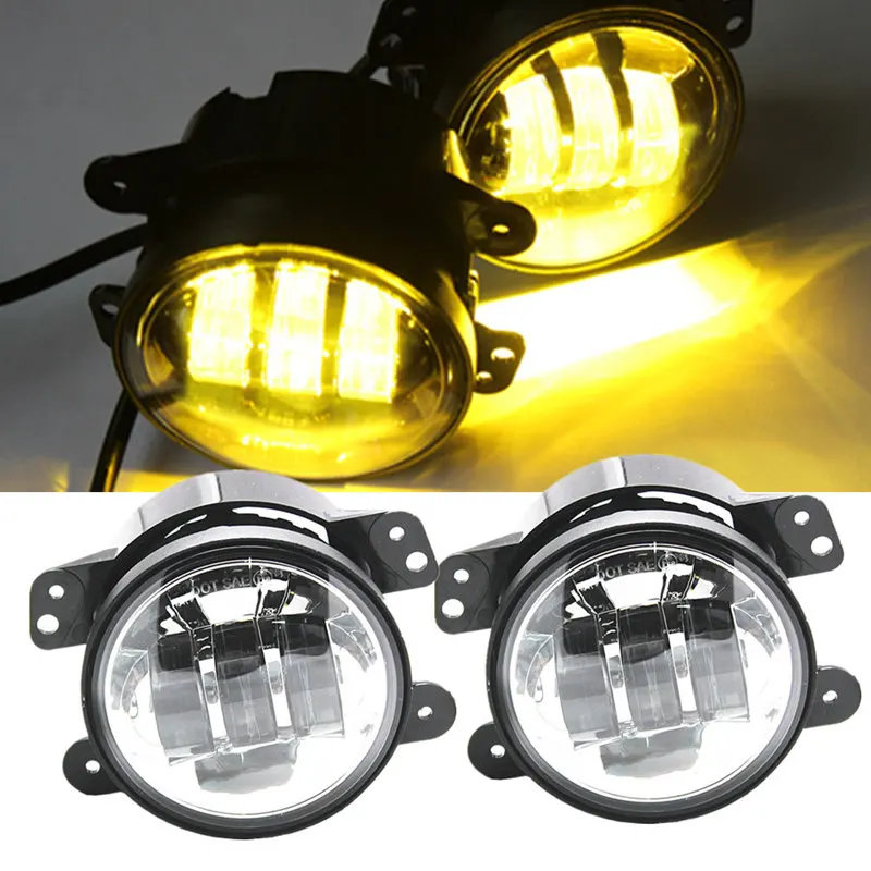 4 Inch Amber Yellow 60W LED Fog Lights For Jeep Wrangler 97-2018 JK TJ LJ Off Road Fog Lamps