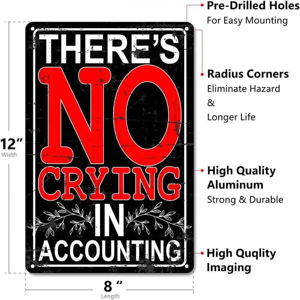 Funny Sarcastic There's No Crying in Accounting Metal Tin Signs Funny Vintage Tin Sign Wall Art Decor Iron Poster for Office