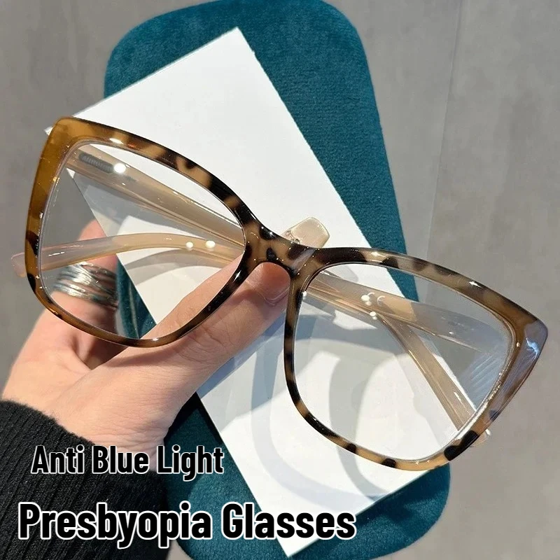 

Унисекс, модные новые очки в квадратной оправе для дальнозоркости, роскошные персонализированные очки для чтения в большой оправе с защитой от синего света + 4,0