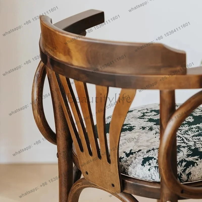 Vintage Solid Wood Dining Chair National Style Backrest Green Armrest Desk Chair