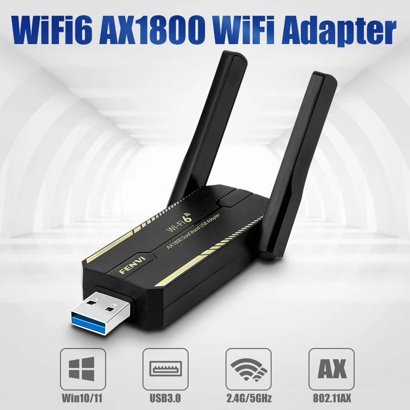 

USB-адаптер Wi-Fi 6 1800 Мбит/с USB3.0 802.11AX, двухдиапазонный 2.4G/5GHz для ноутбуков и ПК (Windows 10/11)