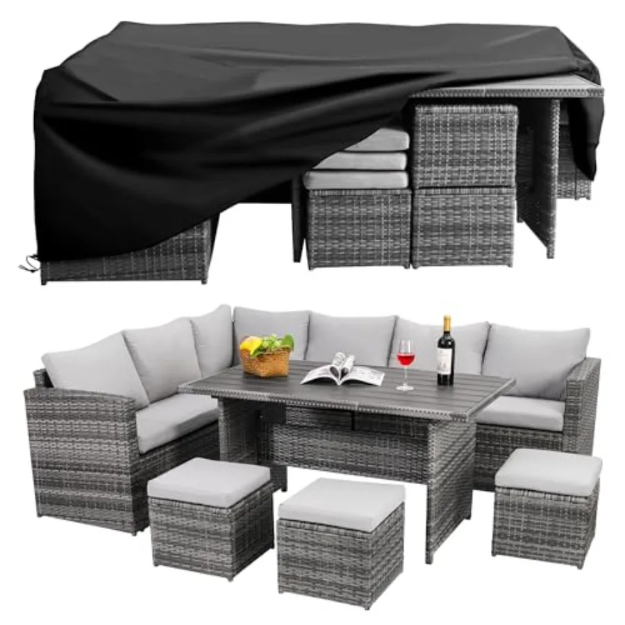 

Patio Furniture Set, 7 Pieces Outdoor Patio Furniture with Dining TableandChair, All Weather Wicker Conversation Set with Ottom