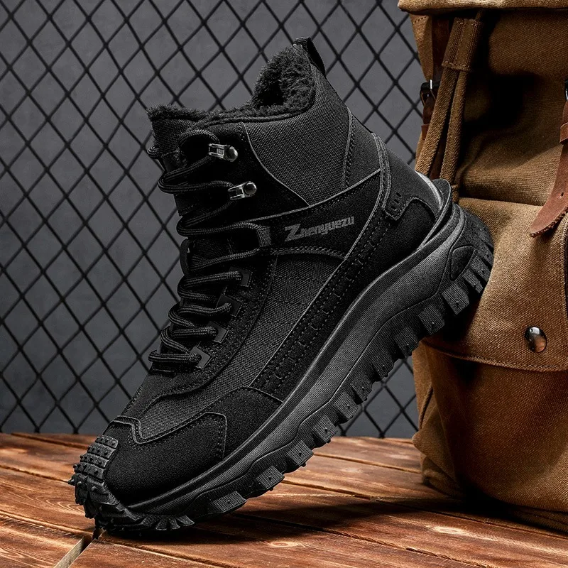 Men's Casual Shoes 2026 Winter New Fashion High Top Thick Warm Boots Resistant Outdoor Plus Size Comfortable Hiking Shoes