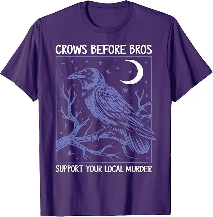 Crows Before Bros Support Your Local Murder Herren Damen T-Shirt Y2k Gothic Humorvolles Sarkastisches Witz-Spruch-T-Shirt Halloween-Kostüm – Detail 8