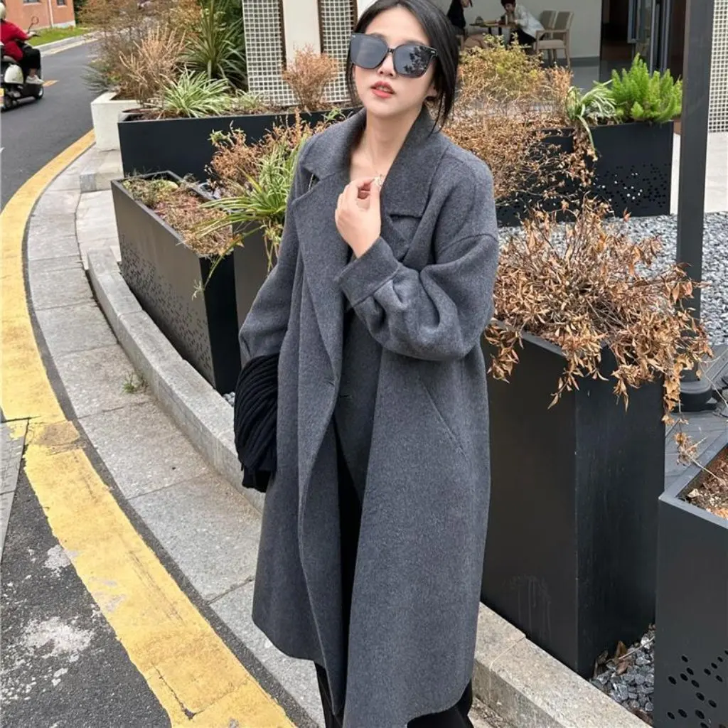 

God Alpaca Silk And Wool Blended Long Double-Sided Wool Coat Handmade Silhouette F120216