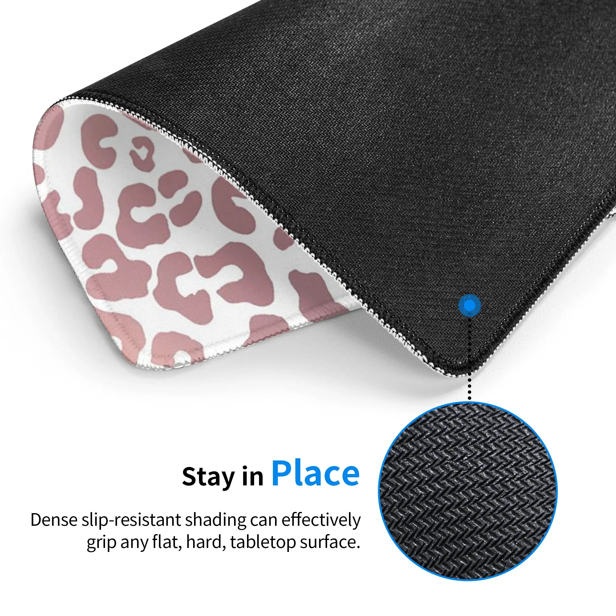 Pink Rose Gold Leopard Print Mouse Pad Computer Keyboard Mouse Mat Gaming PC Laptop Desk Mat Office Accessories Table Mats