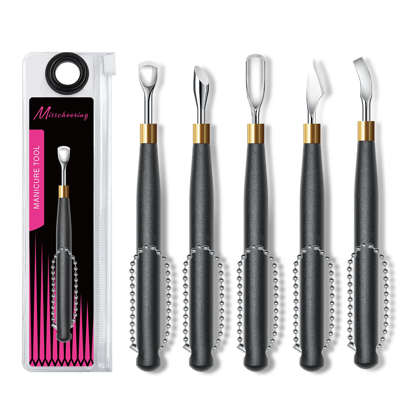 مقبض أسود هوك نوع انتهازي للبشرة مزيل طلاء الأظافر جل مكشطة الفولاذ المقاوم للصدأ أداة مانيكير نظيفة لفن الأظافر